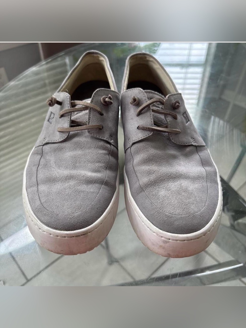 Sperry Men's Light Gray Suede Boat Shoes with White Sole - Picture 2 of 7